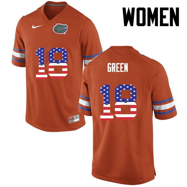 NCAA Florida Gators Daquon Green Women's #18 USA Flag Fashion Nike Orange Stitched Authentic College Football Jersey LVV0464XG